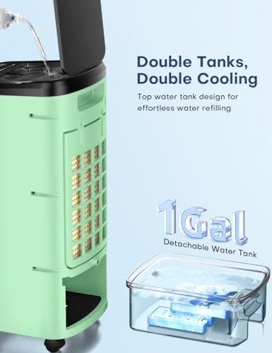 Image of Swamp Cooler Air Conditioner, 3-IN-1 Evaporative Air Cooler w / 4 Modes & 3 Speeds, 12H Timer & Remote & Dual Water Tank, 65 Oscillating Air Conditioner Portable for Room Bedroom Home