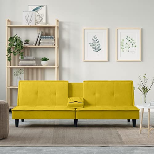 DYRJDJWIDHW Sofas Cama,Sofa Dos plazas,Sofa Cama Italiano,Sofá Cama con portavasos Terciopelo amarilloAdecuado para salón, Dormitorio