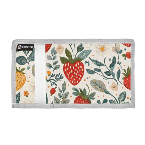 Strawberry Foliage Durable Nylon Fabric Wallet for Boys and Girls - Multi-Functional with 2 Clear Pockets, Zipper Coin Compartment, 3 Card Slots & Keyring2