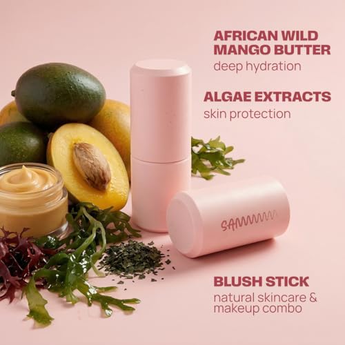 Image of Sammmm FIRST CRUSH Dual Core Blush Stick Jammy (Dark Pink,7.5g) | Cute Creamy Blusher for Cheeks, Eyes, Lips for Dewy Finish | Blendable & Lightweight Stick Blush For Face Makeup | For Young Skin