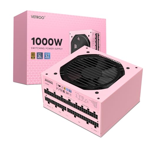 Vetroo 1000W Pink Power Supply ATX 3.1 Ready Dual PCIe 5.1 1000G5