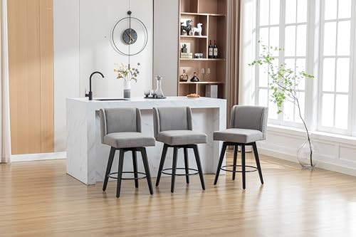 Counter-Height-Swivel-Barstools-with-Back-266-H-Seat-Height-Upholstered-Nailhead-Trim-Bar-Stools-Set-of-2-Solid-Wood-Legs-Linen-Fabric-in-Light-Gray Counter Height Swivel Barstools with Back 266 H Seat Height Upholstered Nailhead Trim Bar Stools Set of 2 Solid Wood Legs Linen Fabric in Light Gray