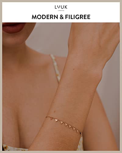 LUUK LIFESTYLE Stainless steel bracelet with pendant and HAPPINESS card, filigree and minimalist women's jewelry, unique gift idea, lucky charm, adjustable length, 8”, gold, silver and rosegold2