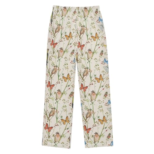 Bird Butterfly Boys Long Pants Soft Trousers Elastic Waist Kids Lounge Bottoms with Pockets S-XL