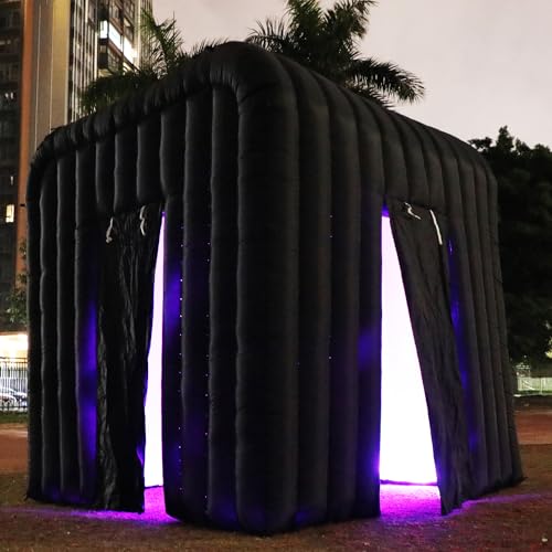 Upgrade Version Inflatable Led Photo Booth (Black, Two Doors, 9.2x9.2x9.2ft),with Air Blower and Remote Controller Portable Cube，for Party, Wedding, Anniversary, Birthday,Commercial Lease