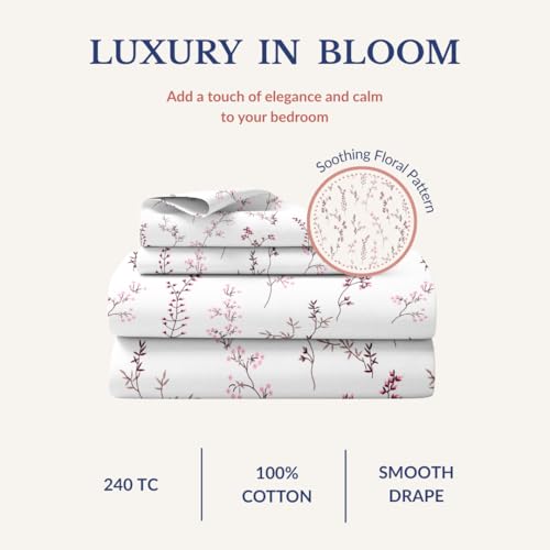 Image of Jaipur Weaves Double Bed Cotton Bedsheet Queen Size 90x100, 100% Pure Cotton Bed Sheet with 2 Pillow Covers, 240 TC Soft Breathable Floral Design - (Tulips Pink,Queen)