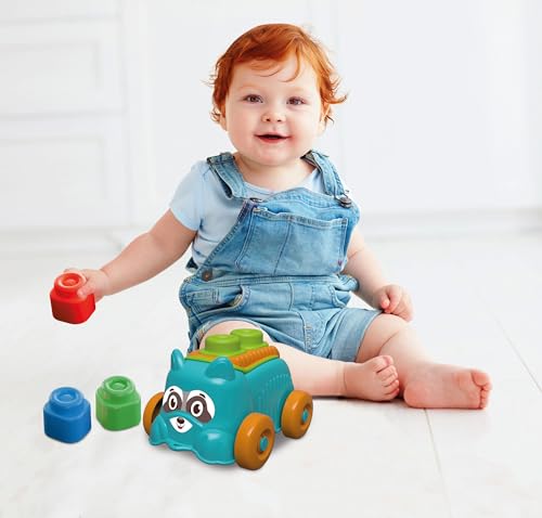 Image of Clementoni - Sensory Puppy Raccoon Children's Buildings, Clemmy Soft Bricks Set Early Childhood, Blocks for Children 6 Months, Washable Sensory Game, Made in Italy, 17488