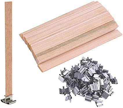 Keshav Creations Wood Candle Wicks with Metal Base Clip I Natural Environmental Friendly I Clean Burn & Crackling Sound I for Handmade Great for Soy & Beeswax Candle Making & DIY Craft (13X130 MM, 20)