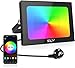 CLV RGB LED Strahler 42W, Bluetooth APP Steuerung Fluter mit 16 Million Farben und 20 Modi, Musik Synchronisieren Außenstrahler IP66 Wasserdicht LED farbig Außenstrahler für Außen Innen Garten Party