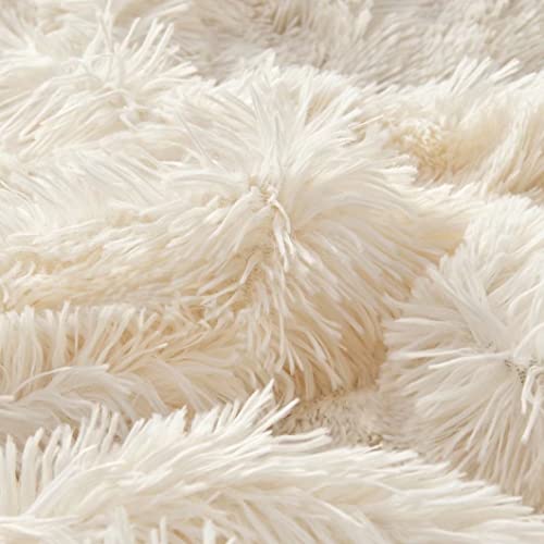 YUSOKI Cream White King Faux Fur Blanket,2 Layers,90"x104",Without Pillows Big Soft Plush Fuzzy Large Warm Fluffy Blanket for Bed