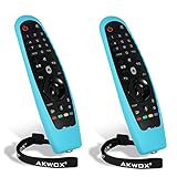 [2-Pack] Protective Remote Case for LG AN-MR600 / LG AN-MR650 / LG AN-MR18BA Magic Remote, Akwox Shockproof Washable Silicone Cover Case Holder for LG 3D Smart TV Magic Remote with Lanyard (Blue)