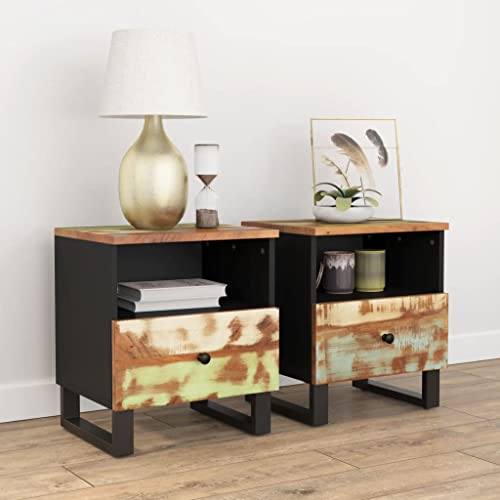 EMYRLXQW Muebles, mesas, mesitas de noche, mesitas de noche, 2 piezas de madera maciza reciclada y de ingeniería