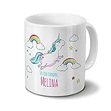 printplanet Tasse mit Namen Melina - Motiv Dickes Einhorn - Namenstasse, Kaffeebecher, Mug, Becher, Kaffeetasse - Farbe Weiß
