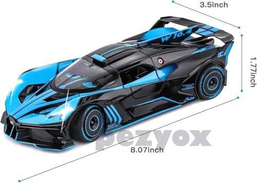 Image of Exclusive Alloy Metal Pull Back Die-cast Car 1:24 Big Bugatti Bolide Toy CAR Diecast Metal Pullback Toy car with Openable 6 Doors, Light Music Boys Gifts Toys (Blue)