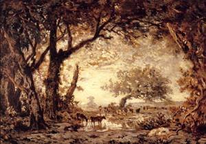 Peinture à l'huile Fontainebleau de Théodore Rousseau en grand format 36x48 pouces