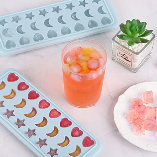 Moon Stars And Heart Ice Cube Tray Silicone Molds With Liquid Dropper，Easy Release Ice Trays With Lid, 24 Cavity Heart Mold For Ice Cubes, Gelatine, Chocolate, Baking And Candy #TOP3