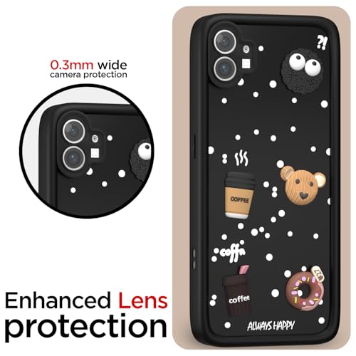 Image of Outlouders Back Cover for Nothing Phone 1 | 3D Cartoon Bear Cute Fun Silicone Full Body Protection Bumper Case (Black)