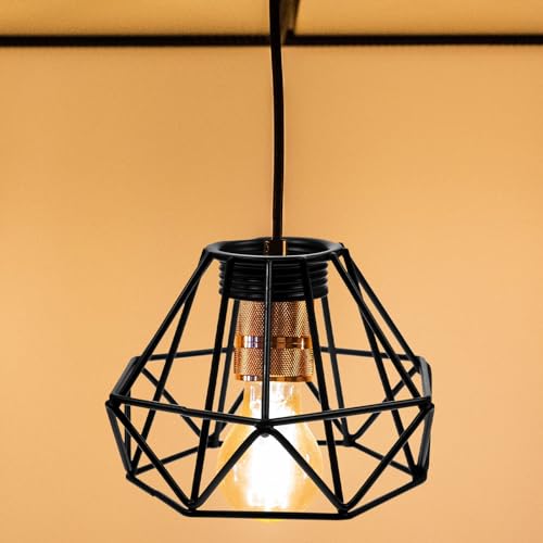 Image of Diamond Shape Wrought Iron Lampshade 3.74 Inch Metal Lamp Cover for Hanging Ceiling and Wall Lights Industrial Decorative Light Shade