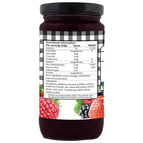 Image of Vistevia Sugar Free Mixed Berry Jam, Diabetic and Keto Friendly - Sweetened Naturally with Stevia, More Than 60% Berries Content - Tastes Delicious - Pack of 1 (420GM)