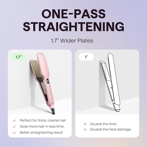 Image of Wavytalk Wet to Straight Hair Straightener, Titanium 1.75 Inch Wide Flat Iron for Wet or Dry Hair, Professional Straightener with Dual Voltage Leave Silky Smooth Look, 20% Faster Styling, Pink