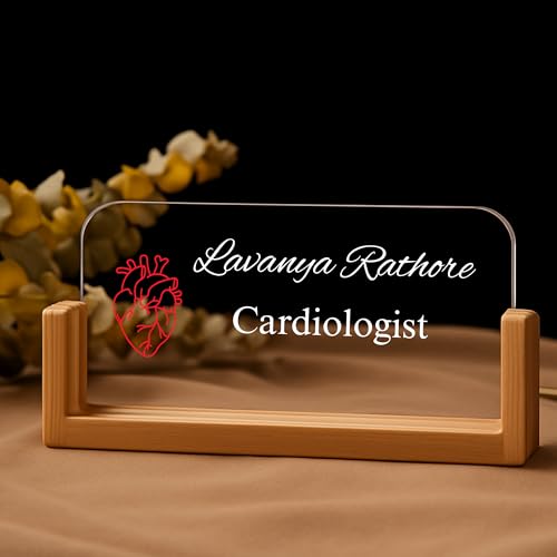 Image of Designation, Personalised LED Name Gifts, 3D Illusion Lamp Gift for Doctor,Teacher Office Laser Cut Material Acrylic Transparent (Cardiologist Table Lamp)