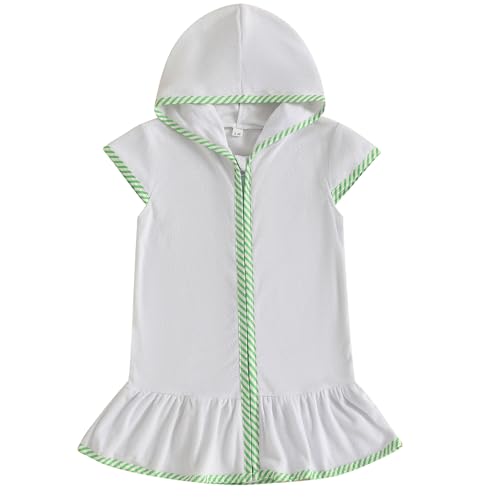 Image of Girls Boys Terry Cloth Swim Cover Up Zip Up Hooded Bathing Suit Coverup Wraps Kids Pool Beach Robe Cover-Up Kimono