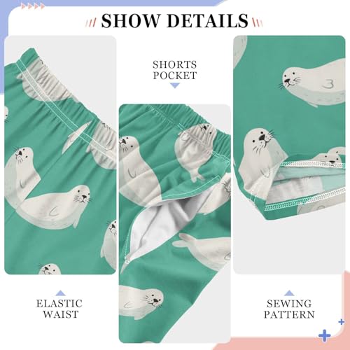 White Harp Seal Pajama Pants Long Sleep PJ Pant Novelty Pajamas Bottoms Elastic Waist Lounge Pants with 2 Pockets 11-12Y4