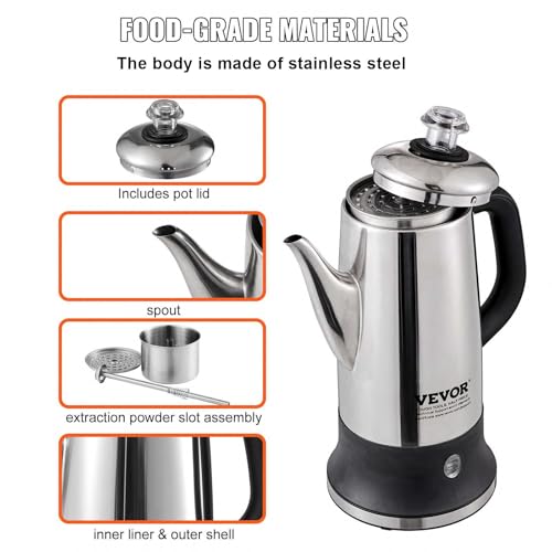 VEVOR 12-Cup Stainless Steel Electric Percolator