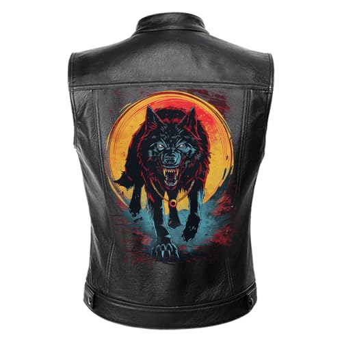 Wild Wolf with Blood Moon, Retro Wolf Biker Motorcycle Jacket, Personalized Men PU Leather Vest Coat Jackets2
