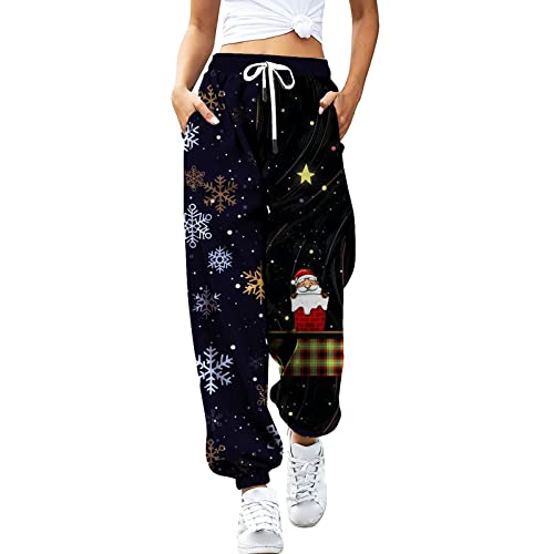 Pantalon de jogging pour femme avec bouquet de pieds et imprimé Noël à taille haute