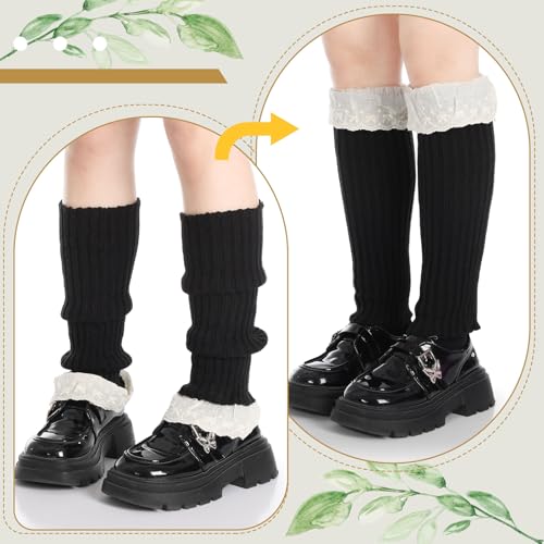 Image of Coume Women Lace Leg Warmers Y2k Kawaii Lolita Leg Cover Warmer Knit Harajuku Japanese Flared Socks Cute Worn up or Down (Black)