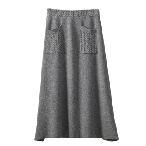 Women Wool High Waist Thick Knit A- Line Skirt with Pockets Half-Length Skirts