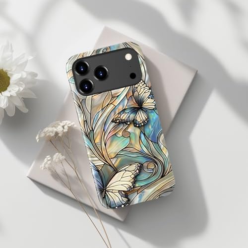 Image of Goodon for iPhone 17 Pro Case Cute - Wireless Charging Compatible - Dual-Layer Hard Shell + Silicone Cover - Protective Phone Case with Trendy Designs for Women - Butterflies Blue Gold