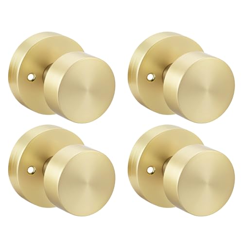 Image of Haidms Brushed Gold Door Knobs Dummy- Single-Side Decorative Door Knob for Closet, Pantry & French Doors, Non-Turning Round Ball Design(2 Pack /4 Pieces)
