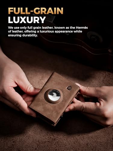 LORZOR AirTag Wallet - Minimalist Front Pocket Mens Wallet for Apple Air Tag, Full Grain Leather, Bifold RFID Blocking Air Tag Wallets for Men up to 12 Cards Gifts for Him (Air Tag Not included)2