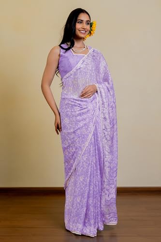 Image of MIRCHI FASHION Women Saree Floral Print Chiffon | Lightweight Festive Occasion Sari for Farewell and Functions with Unstitched Blouse Piece