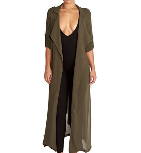 Dreamsoar Womens Long Sleeve Fashion Chiffon Lightweight Maxi Sheer Duster Cardigans GREN Green