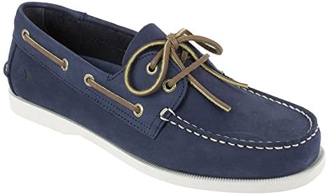 RUGGED SHARK Classic Boat Shoes for Men, Genuine Leather Fishing Boat Shoes with Odor Control, Navy Blue, Men's Size 10.5