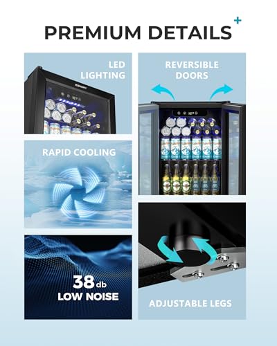 EUHOMY Beverage Refrigerator Cooler - 68 Can Mini Fridge with Glass Door for Soda, Beer, Wine, Small Refrigerator with Digital Temperature Control and Adjustable Shelves for Home Office Bar, 1.7 Cu.ft