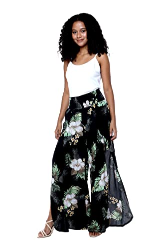 Matchable Couple Hawaiian Luau Shirt or Wide Legged Pants in Pineapple Garden Black2