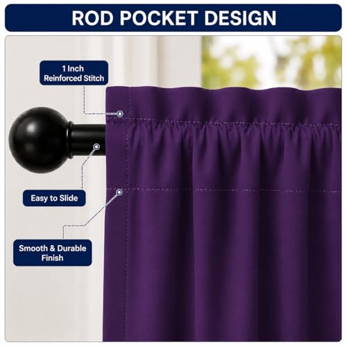 Image of Valance Blackout Rod Pocket Pattern Curtain Pack of 1 Piece, Kitchen Curtain | 3 Feet - Purple