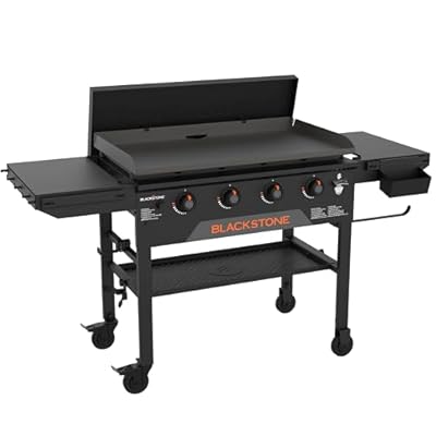 Blackstone Original 36 Inch Omnivore Griddle 2212 with Hard Cover and Side Shelves, 4 Burner Outdoor Propane Flat Top Grill