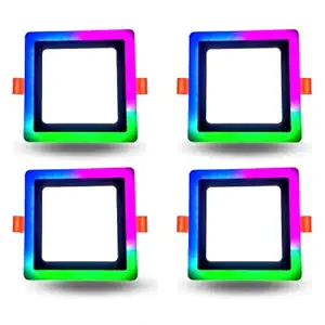 D?Mak Exclusive 12+4 Watt White+PGB Super Bright Double Color Square Shape Led Color Panel Light | pop Ceiling Lights for Home | Color Ceiling Light | Pack of 04 (Multi-Color, 6 x 6 inch)