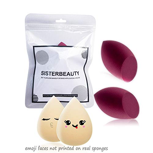 Sisterbeauty Makeup Sponge 4 Pieces Microfiber Fusion Sponges Latex-Free Flawless Makeup Blender,Blending Sponge for Liquid, Cream, and Powder (2 Drop Shaped+2 Round Bottom Shaped)