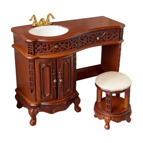 Meuble évier en bois sculpté européen pour maison de poupée