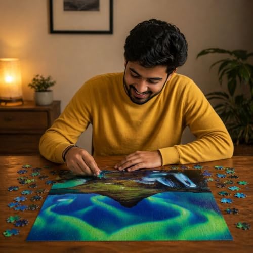 Image of Night Sky Aurora Borealis | 300 Piece Wooden Jigsaw Puzzle for Adults & Kids | Digital Detox & Stress Relief, Engaging for ADHD Autistic Brain, Fun & Challenging Game for 8+ Years