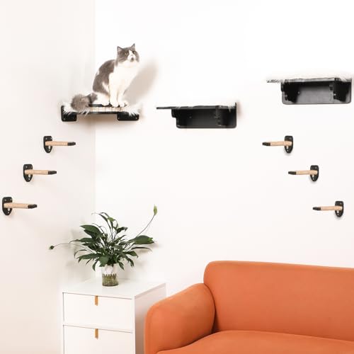 COOLEX Cat Wall Shelves, 9 in 1 Cat Wall Furniture Set, Wood Cat Climbing Shelves for Wall, Durable and Safe Corner Cat Shelf Perches Steps (Black)