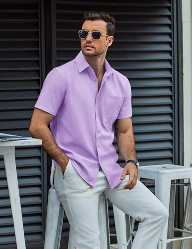 COOFANDY Mens Button Down Short Sleeve Shirt Casual Dress Shirt Untucked Summer Shirts with Pocket4