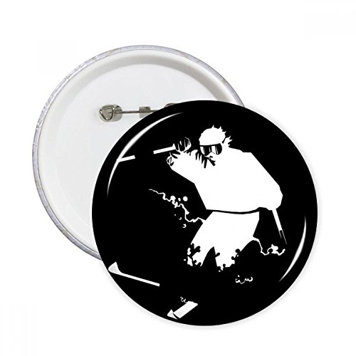 Pins badge bouton ski noir illustration ronde pour vêtements lot de 5 pièces XL