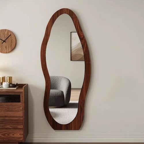 ALEEIK Full Length Wall Mounted Mirror Irregular Floor Mirror Boho Decor Irregular Wall Mirror for Bedroom, Living Room Full Body Mirror, Brown